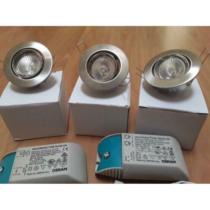 3x Luxe ARKO 20W/12V Halogeenspotjes incl. Osram Trafo's.