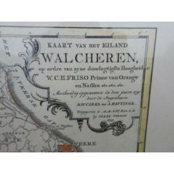 Oude kaart van Walcheren / landkaart in kleur