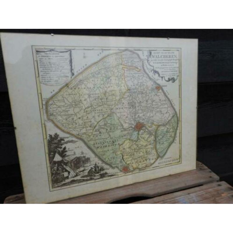 Oude kaart van Walcheren / landkaart in kleur