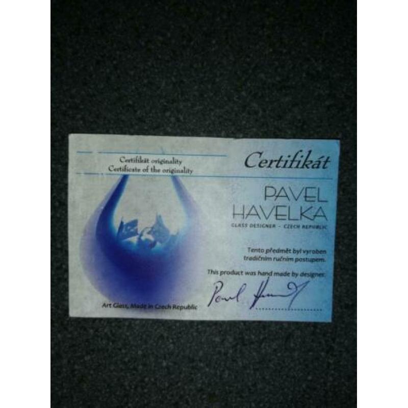 Glazen druppel met certificaat, hoogte 30 cm zgan, ex vrzk