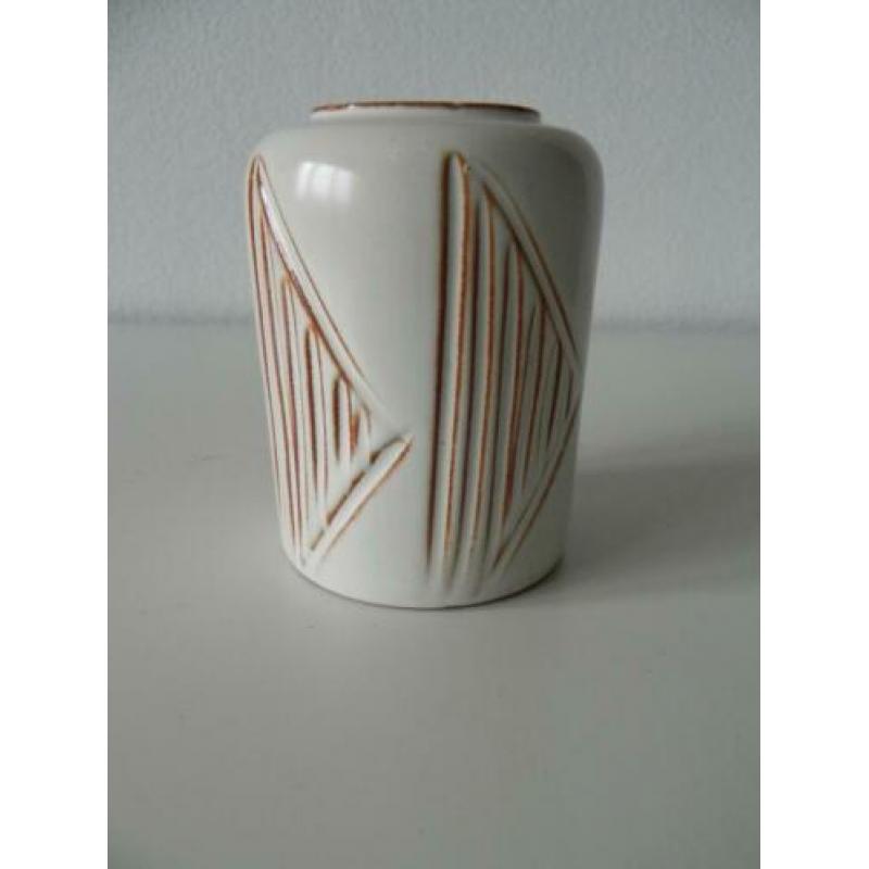 keramiek vaasje met mooi glazuur geometrisch motief vintage
