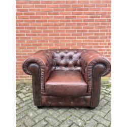 Chesterfield fauteuil met label bruin leer gratis bezorgd