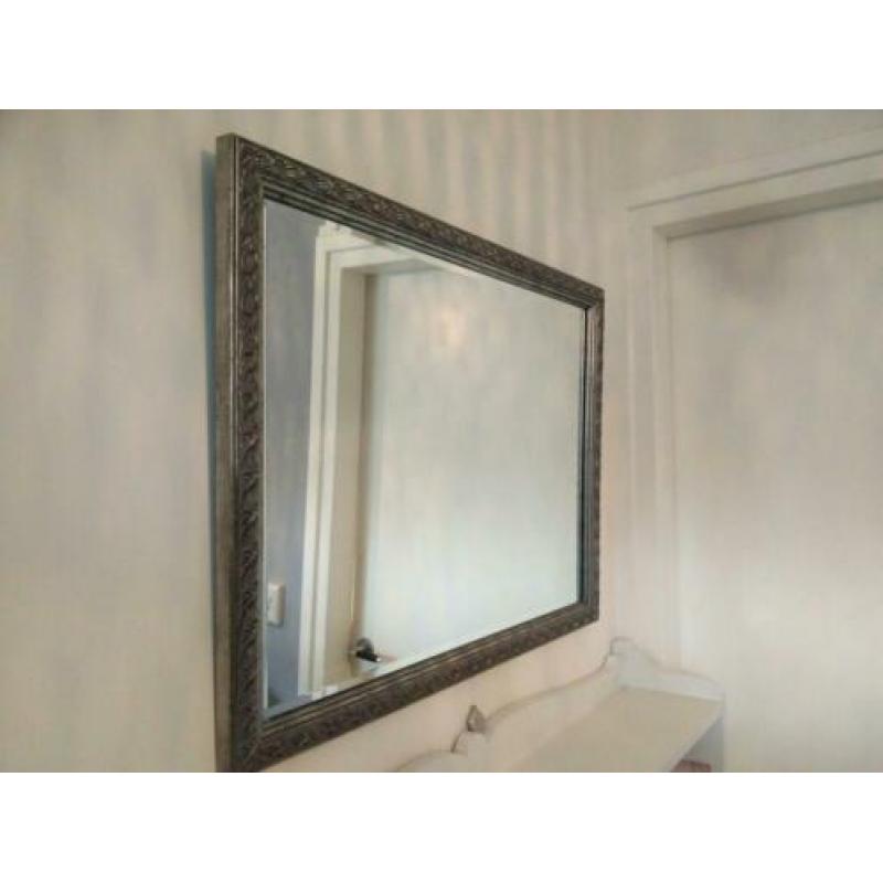 Facet geslepen spiegel zilveren lijst, 75x56 cm, onbeschadig