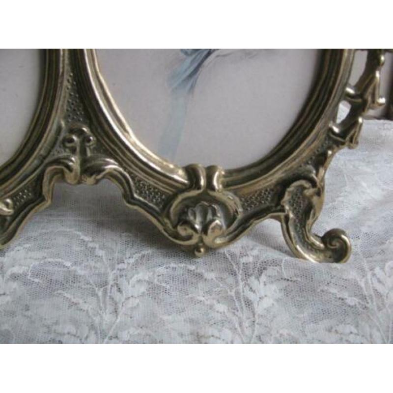 Oude dubbele fotolijst koper / messing Art Nouveau stijl