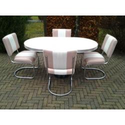 Bel Air diner tafel + 4 slede stoelen sixties fifties retro