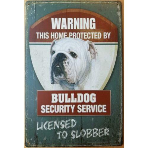 Bulldog security service hond reclamebord wandbord metaal