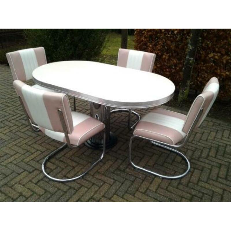 Bel Air diner tafel + 4 slede stoelen sixties fifties retro