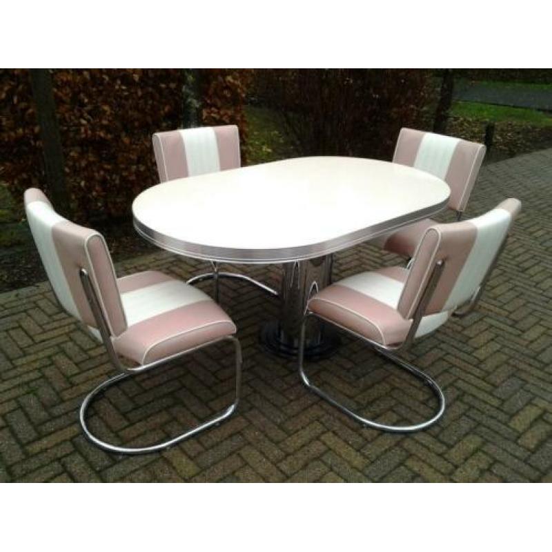 Bel Air diner tafel + 4 slede stoelen sixties fifties retro