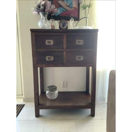 Bruine teak houten kast met vier lades