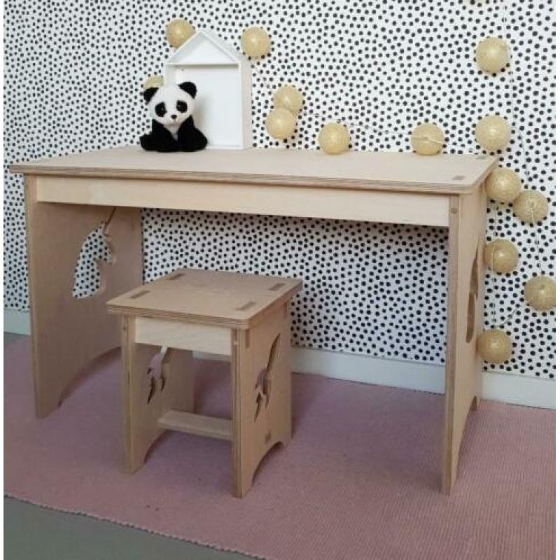 Houten speelgoedkist speelset bureau kindertafel met bankje