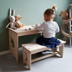 Houten speelgoedkist speelset bureau kindertafel met bankje