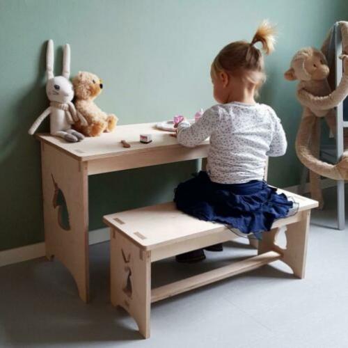 Houten speelgoedkist speelset bureau kindertafel met bankje