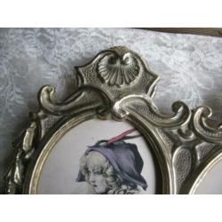 Oude dubbele fotolijst koper / messing Art Nouveau stijl