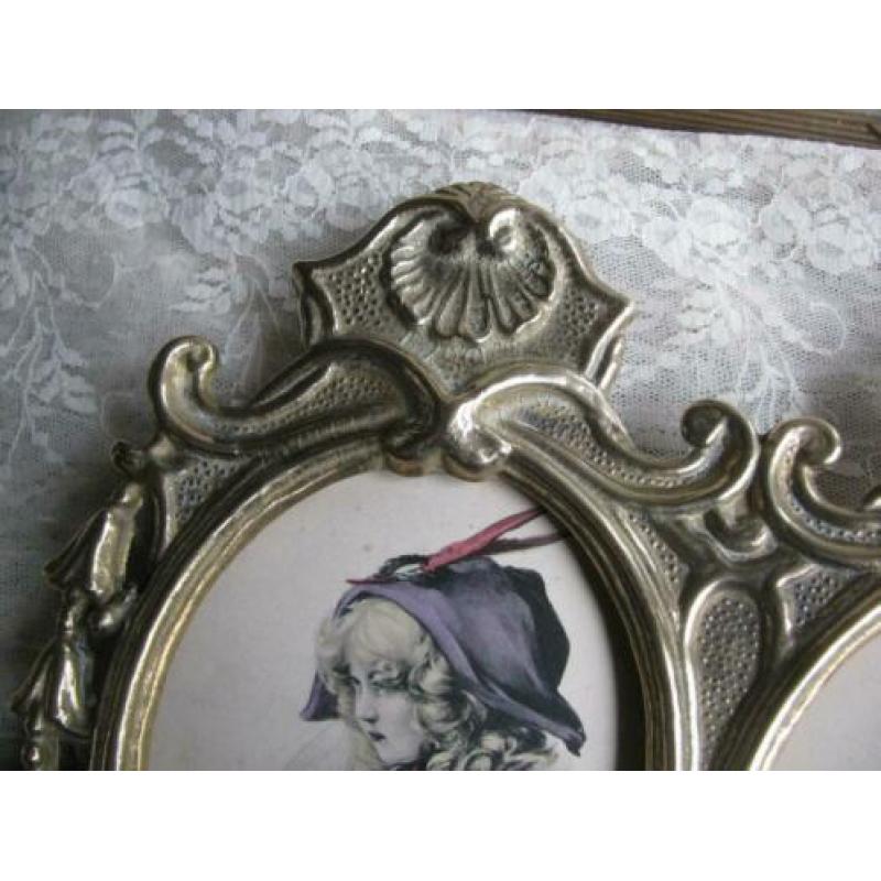 Oude dubbele fotolijst koper / messing Art Nouveau stijl