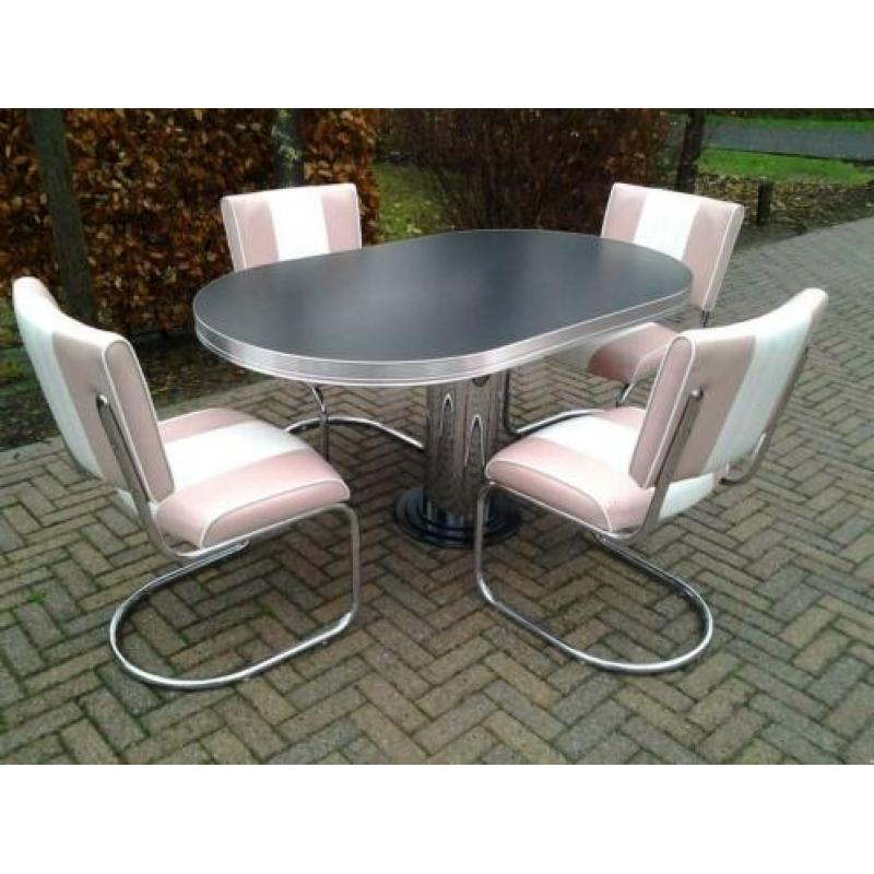 Bel Air diner tafel + 4 slede stoelen sixties fifties retro