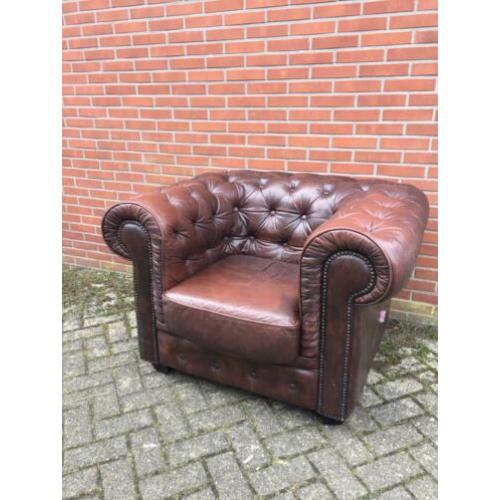 Chesterfield fauteuil met label bruin leer gratis bezorgd