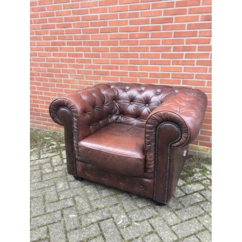 Chesterfield fauteuil met label bruin leer gratis bezorgd