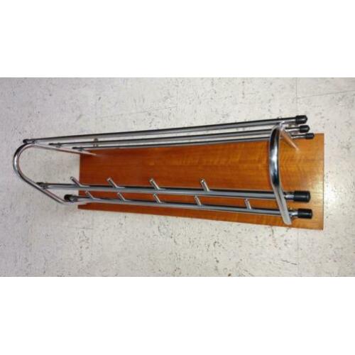 Vintage / retro kapstok chroom hout midcentury