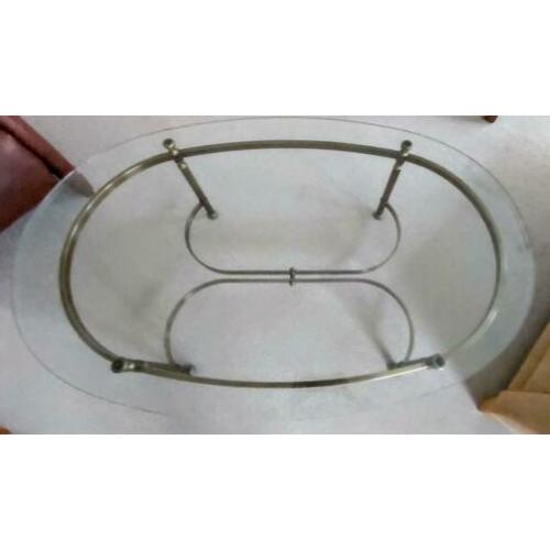 Salontafel glasplaat met onderstel van messing.