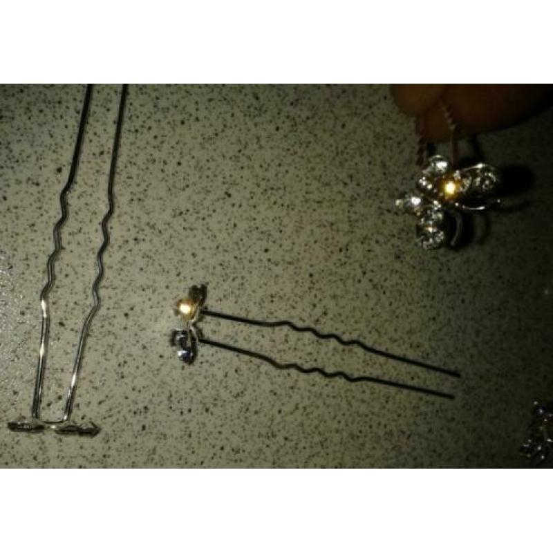 Set 6x Haarpinnen haarsteker Strass vlinder * Kristal zilver