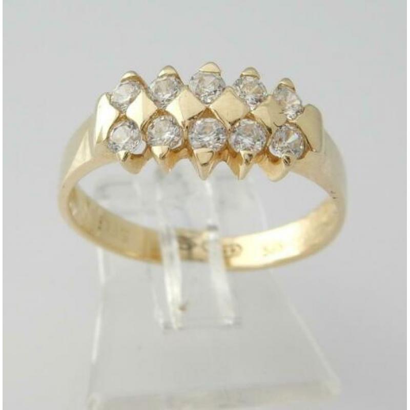 14 Karaat Gouden Dames Ring gezet met Witte Saffieren