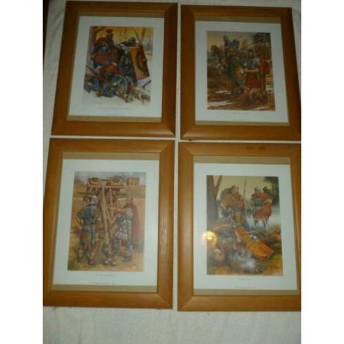 Romeinse Rijk Romeinen 4 prints in houten lijst.