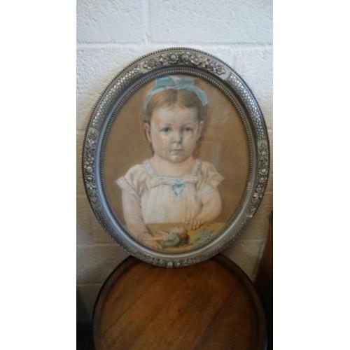 F. J. Becker 1889 pasteltekening van een meisje.