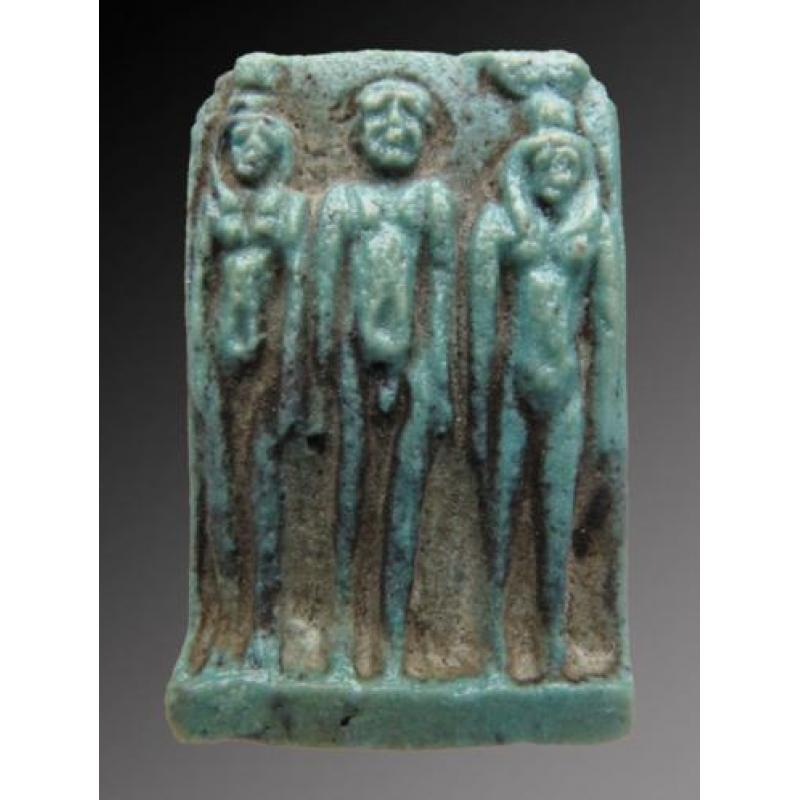 Egyptian faience triad amulet of Nephthys, Ptah and Isis