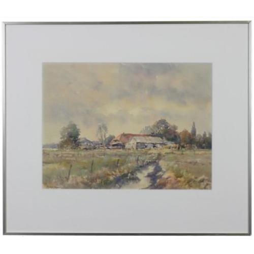 Aquarel boerderij zomer - Frans Manders