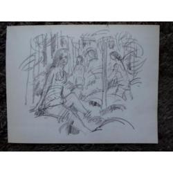 3 tekeningen "vrouwen in het bos" - Jelle Hoogstra 1924-2003