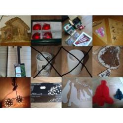 Kerstspullen allerlei.stal, ballen, hangers, huisjes et