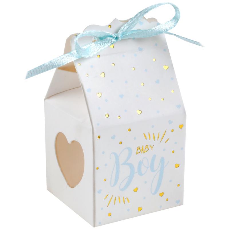 Cadeaudoosjes baby boy - Babyshower bedankje - 6x stuks - wit/blauw - 4 cm - zoon